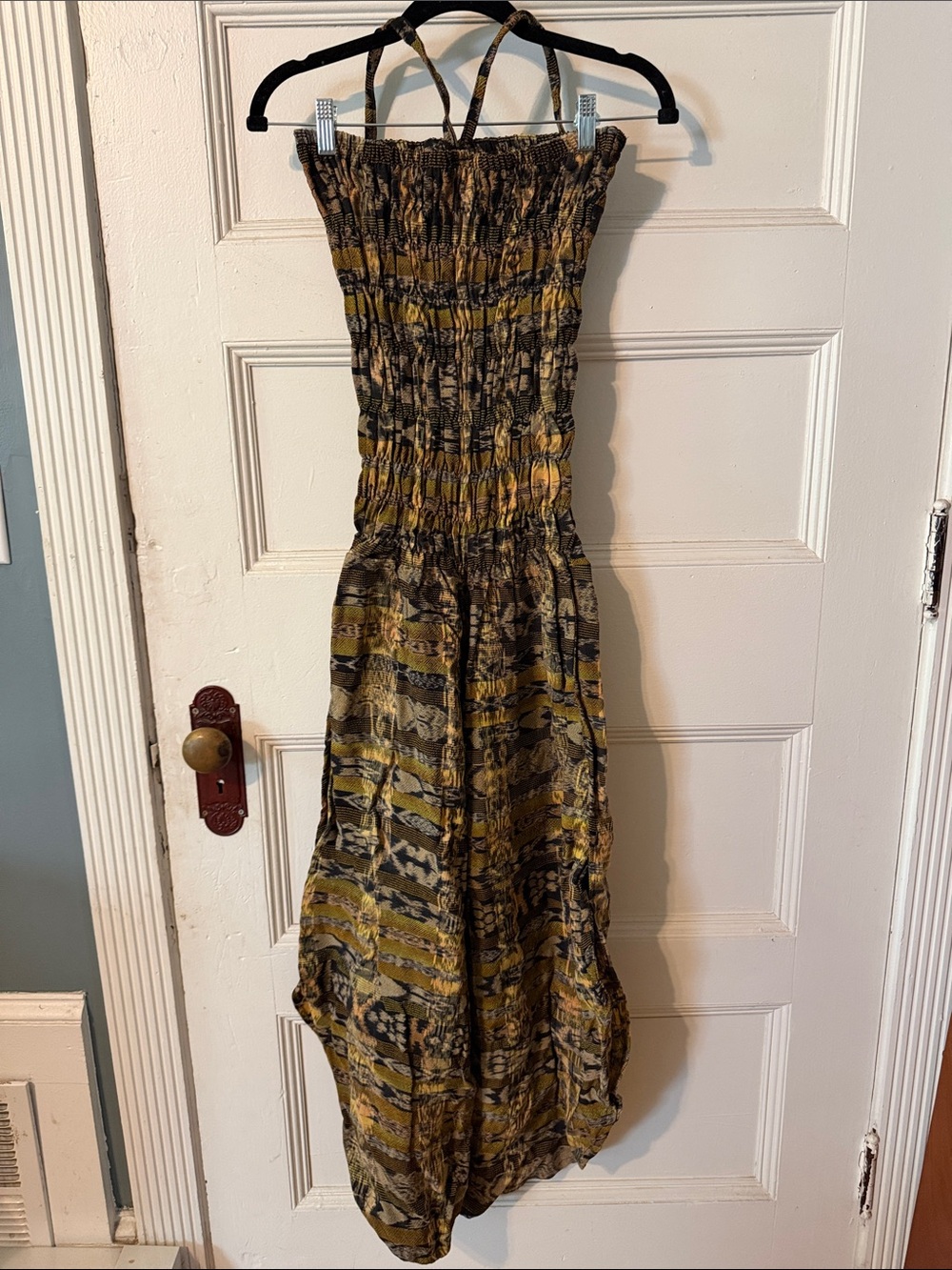 Guatemalan Hand Crafted Olive Green and Black Strapless Romper